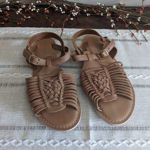 Boohoo Faux Leather Peep Toe Huarache Sandals